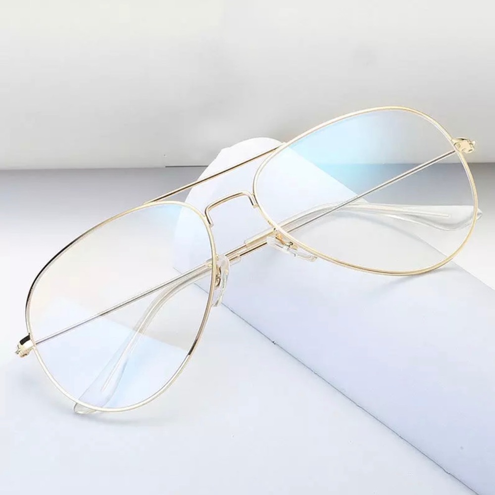 Unisex Aviator Blue Light Blocking Glasses Gold Metal Frame Clear Lens Eyewear